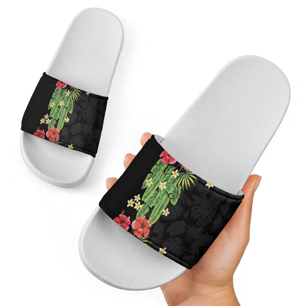 Hawaiian Hibiscus Plumeria Slide Sandals Tropical Leaves