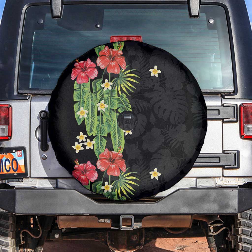 Hawaiian Hibiscus Plumeria Spare Tire Cover Tropical Leaves