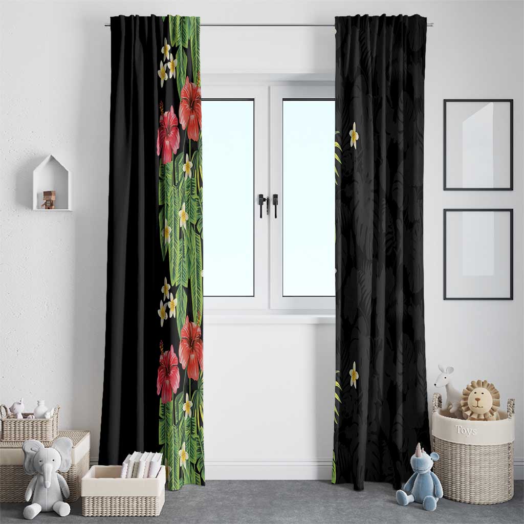 Hawaiian Hibiscus Plumeria Window Curtain Tropical Leaves