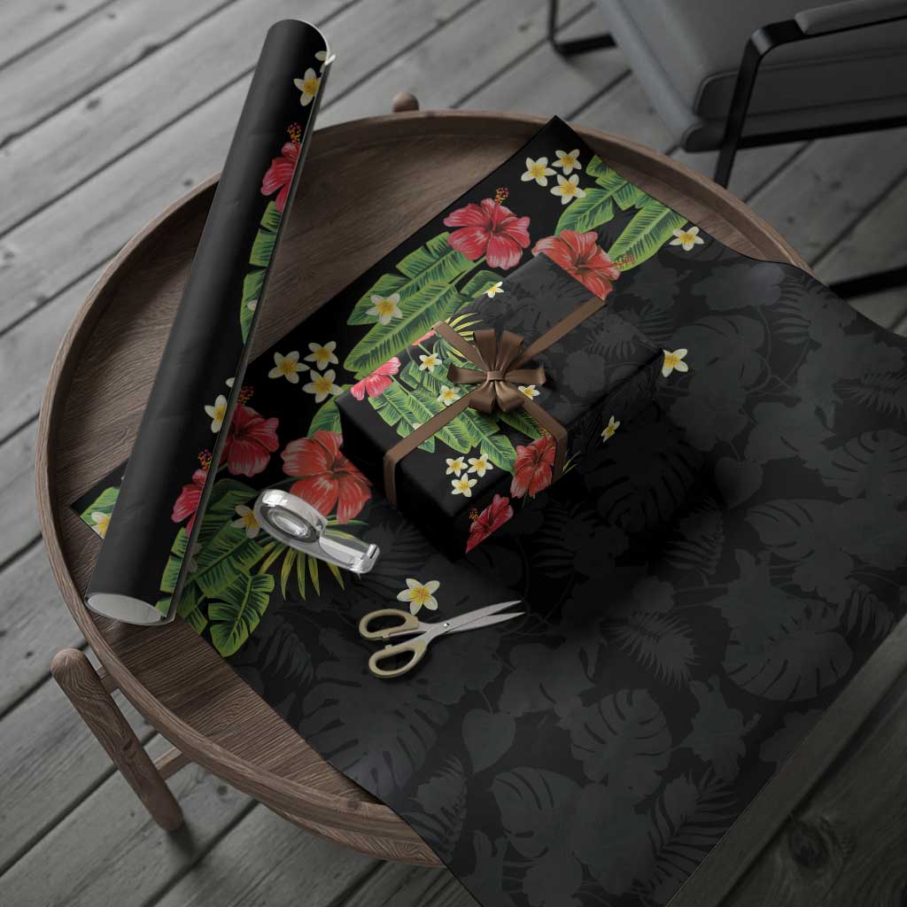 Hawaiian Hibiscus Plumeria Wrapping Paper Tropical Leaves