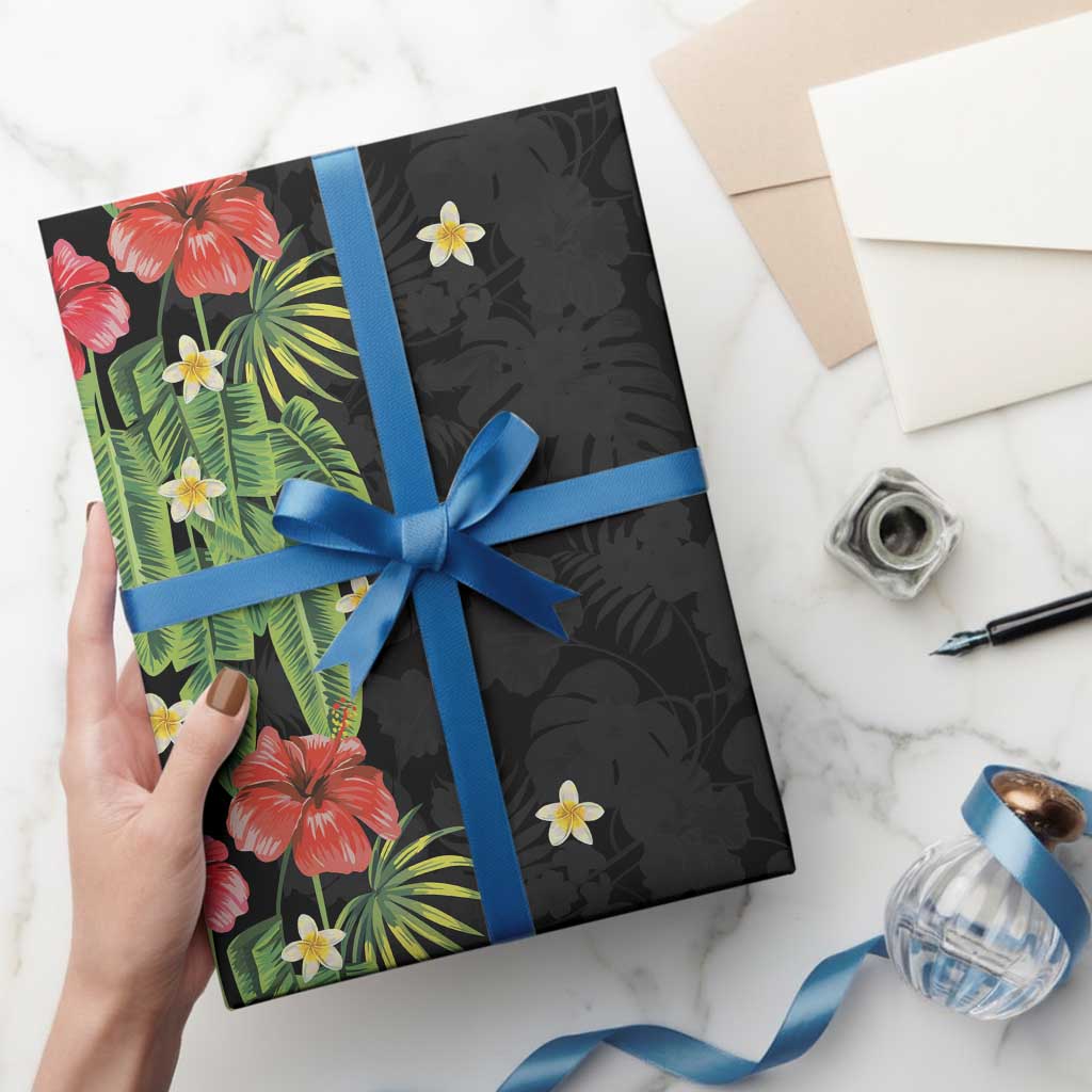 Hawaiian Hibiscus Plumeria Wrapping Paper Tropical Leaves
