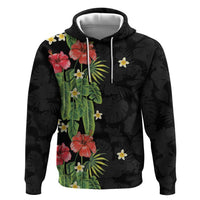Hawaiian Hibiscus Plumeria Zip Hoodie Tropical Leaves