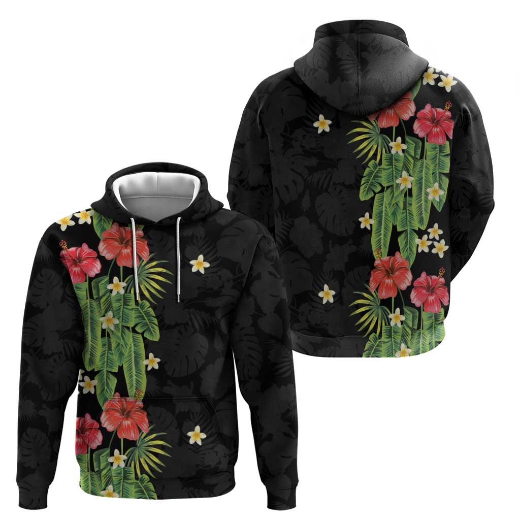 Hawaiian Hibiscus Plumeria Zip Hoodie Tropical Leaves
