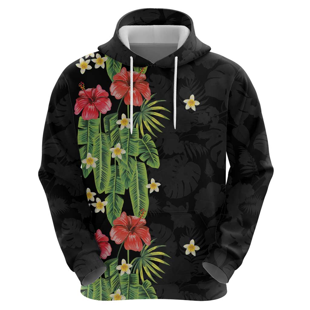 Hawaiian Hibiscus Plumeria Zip Hoodie Tropical Leaves