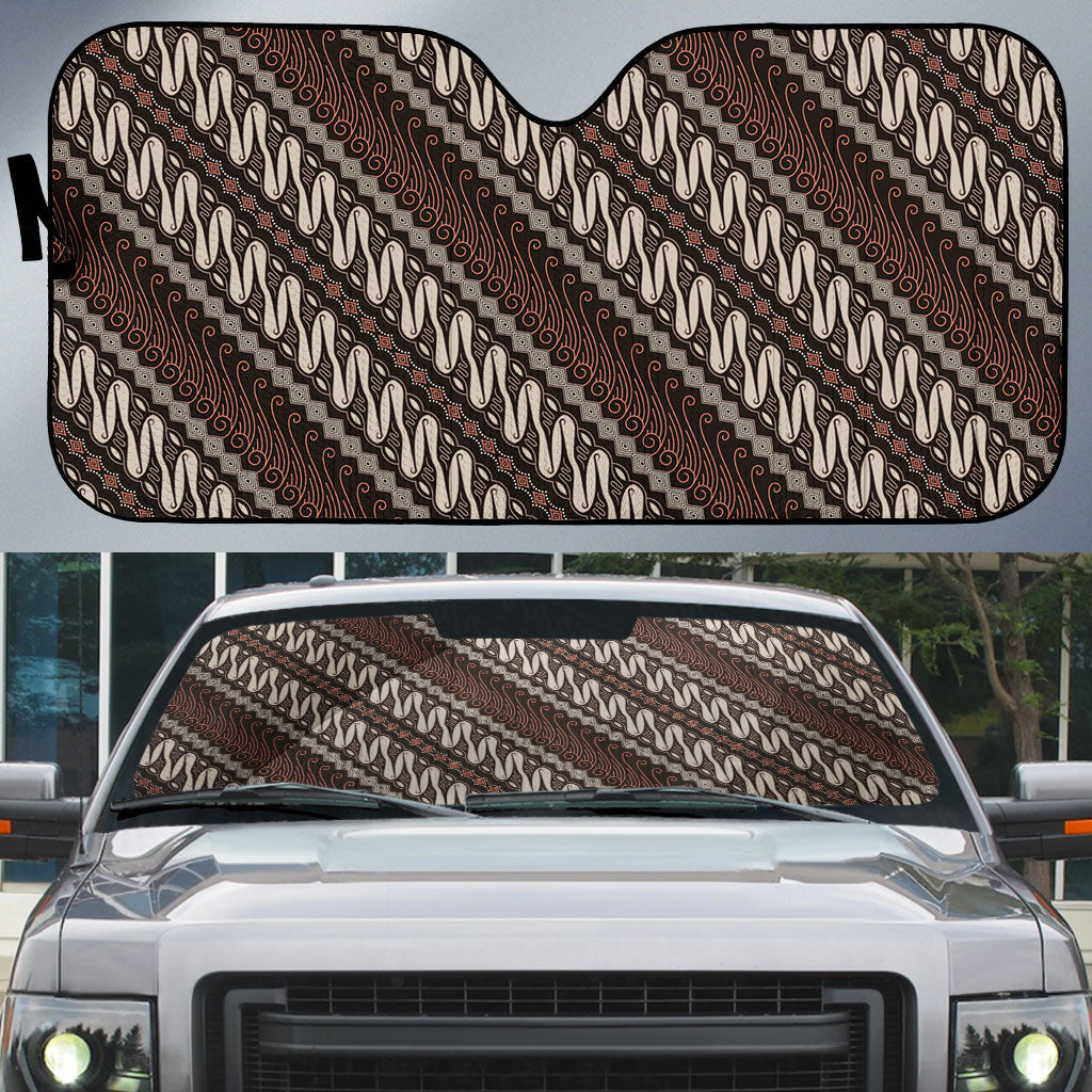 Yogyakarta Parang Batik Motifs Auto Sun Shade Indonesian Traditional Pattern LT01 Brown - Polynesian Pride