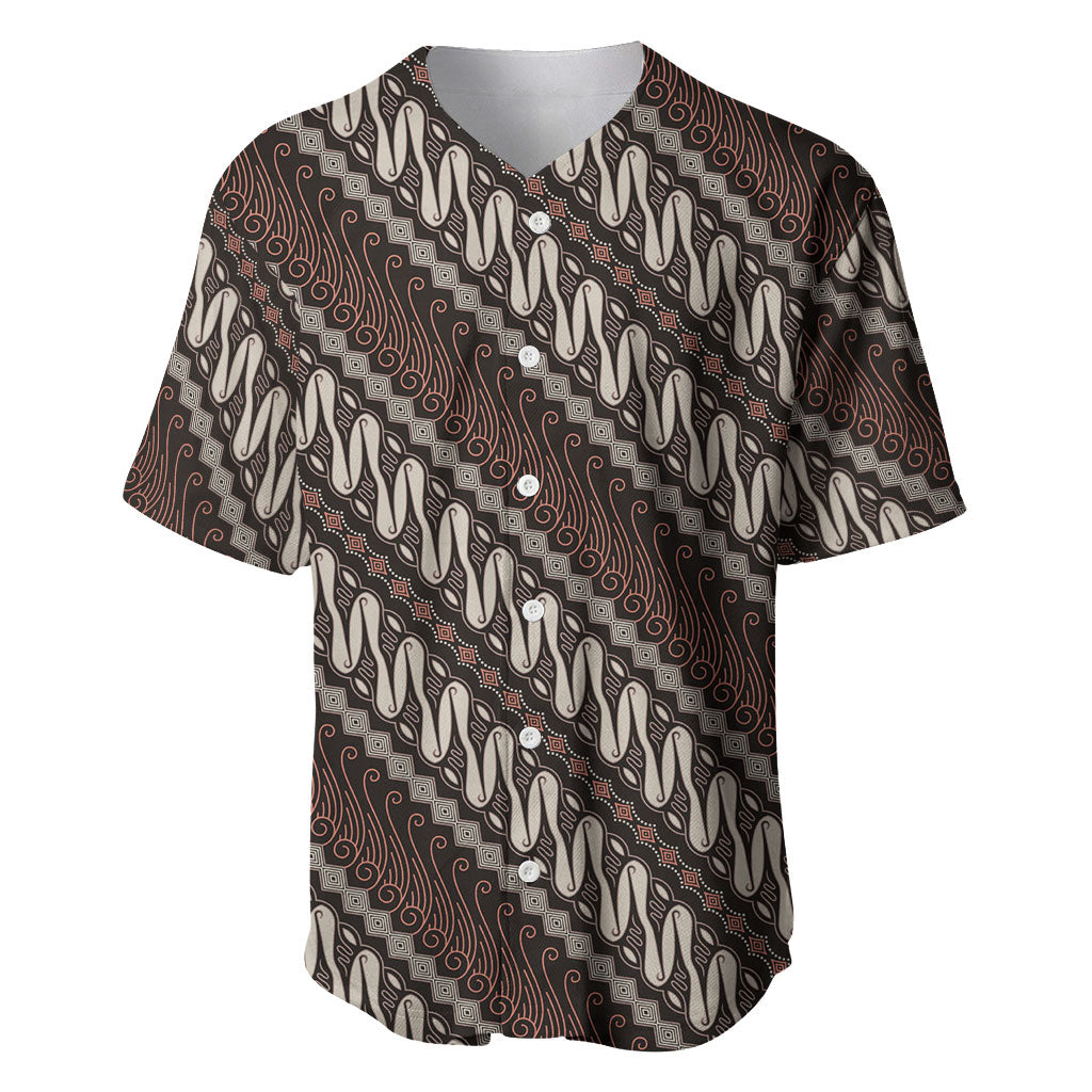 Yogyakarta Parang Batik Motifs Baseball Jersey Indonesian Traditional Pattern LT01 Brown - Polynesian Pride