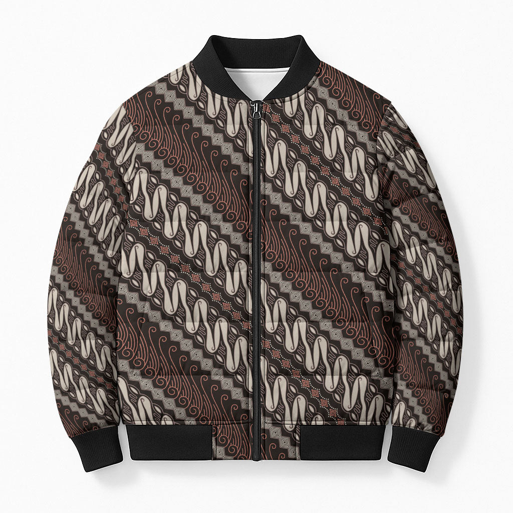 Yogyakarta Parang Batik Motifs Bomber Puffer Jacket Indonesian Traditional Pattern