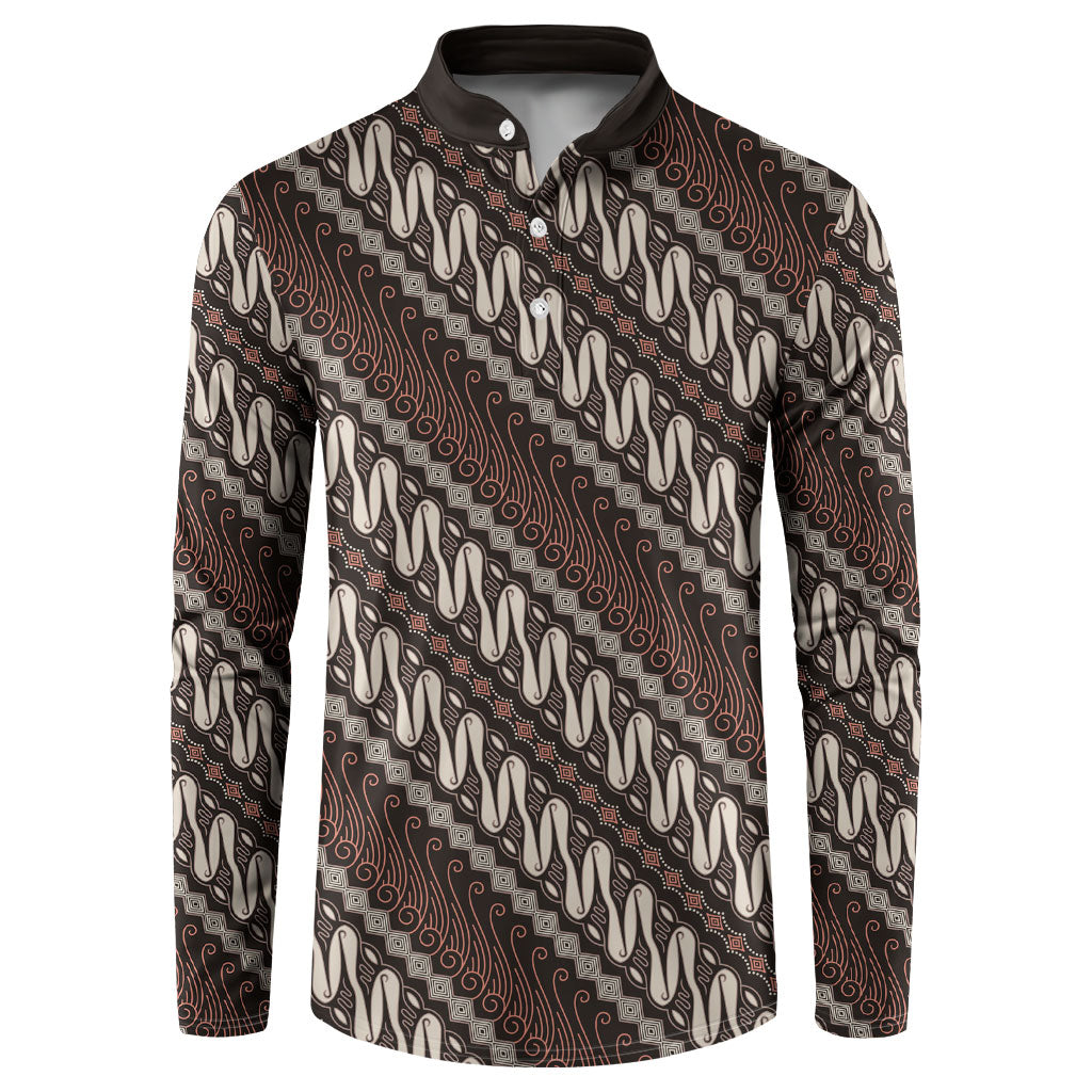Yogyakarta Parang Batik Motifs Button Sweatshirt Indonesian Traditional Pattern