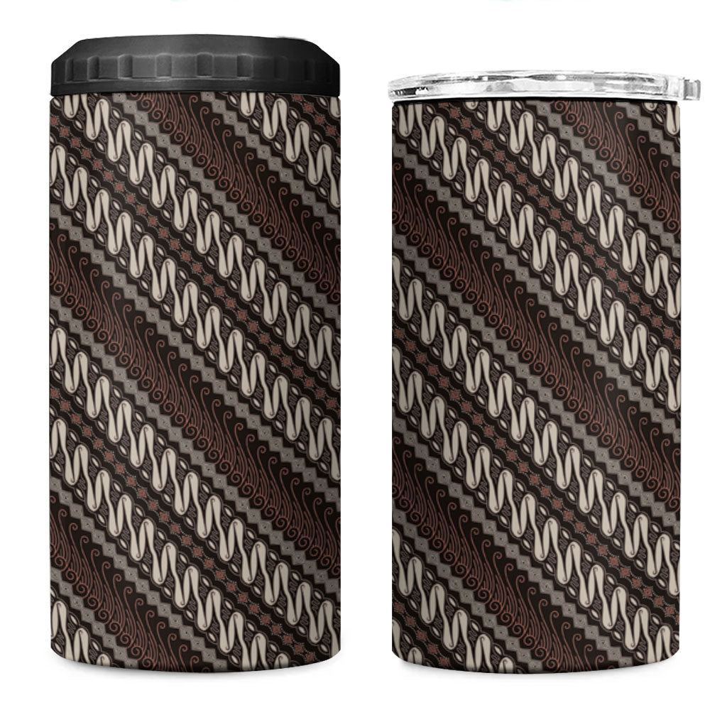 Yogyakarta Parang Batik Motifs 4 in 1 Can Cooler Tumbler Indonesian Traditional Pattern LT01 One Size: 16 oz Brown - Polynesian Pride