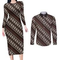Yogyakarta Parang Batik Motifs Couples Matching Long Sleeve Bodycon Dress and Long Sleeve Button Shirt Indonesian Traditional Pattern