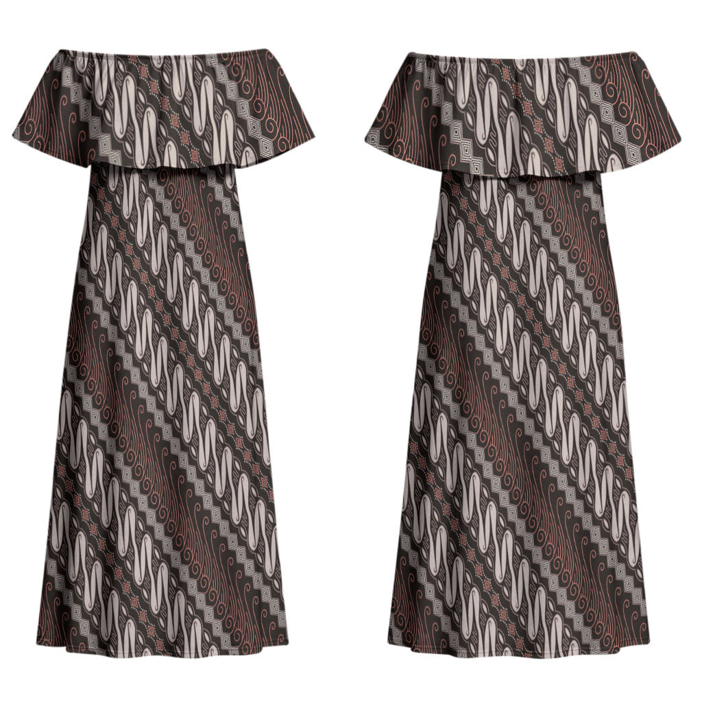 Yogyakarta Parang Batik Motifs Couples Matching Off Shoulder Maxi Dress and Hawaiian Shirt Indonesian Traditional Pattern LT01 - Polynesian Pride