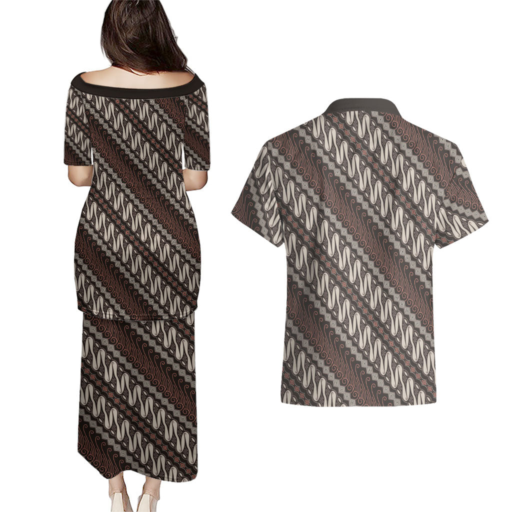 Yogyakarta Parang Batik Motifs Couples Matching Puletasi and Hawaiian Shirt Indonesian Traditional Pattern