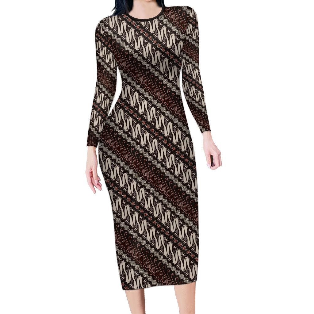 Yogyakarta Parang Batik Motifs Family Matching Long Sleeve Bodycon Dress and Hawaiian Shirt Indonesian Traditional Pattern