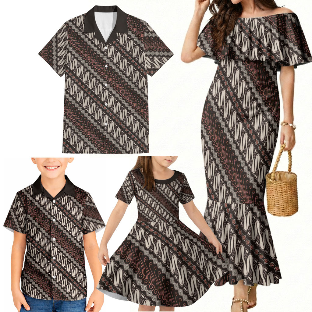 Yogyakarta Parang Batik Motifs Family Matching Mermaid Dress and Hawaiian Shirt Indonesian Traditional Pattern LT01 - Polynesian Pride