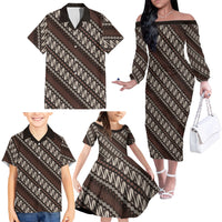 Yogyakarta Parang Batik Motifs Family Matching Off The Shoulder Long Sleeve Dress and Hawaiian Shirt Indonesian Traditional Pattern