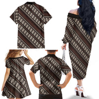 Yogyakarta Parang Batik Motifs Family Matching Off The Shoulder Long Sleeve Dress and Hawaiian Shirt Indonesian Traditional Pattern
