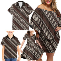 Yogyakarta Parang Batik Motifs Family Matching Off Shoulder Short Dress and Hawaiian Shirt Indonesian Traditional Pattern