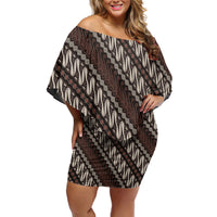 Yogyakarta Parang Batik Motifs Family Matching Off Shoulder Short Dress and Hawaiian Shirt Indonesian Traditional Pattern