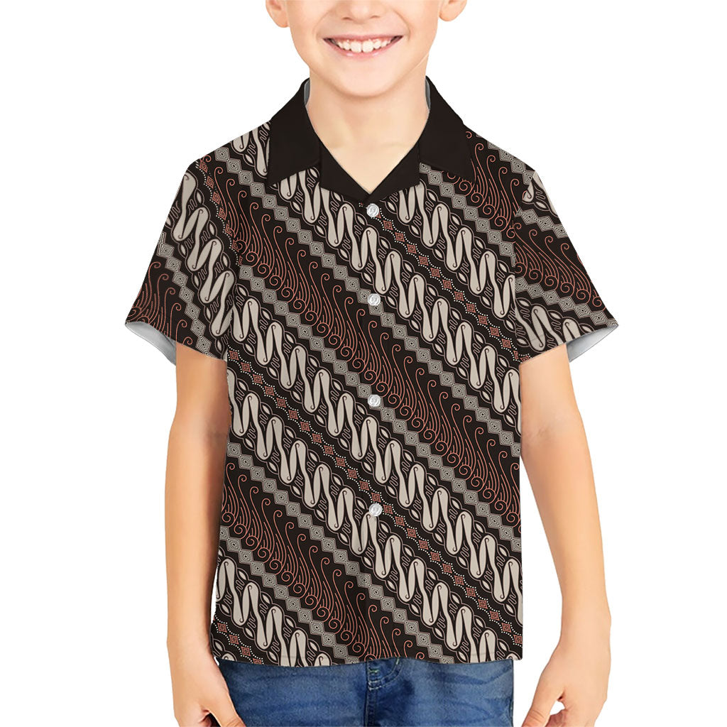 Yogyakarta Parang Batik Motifs Family Matching Off Shoulder Short Dress and Hawaiian Shirt Indonesian Traditional Pattern