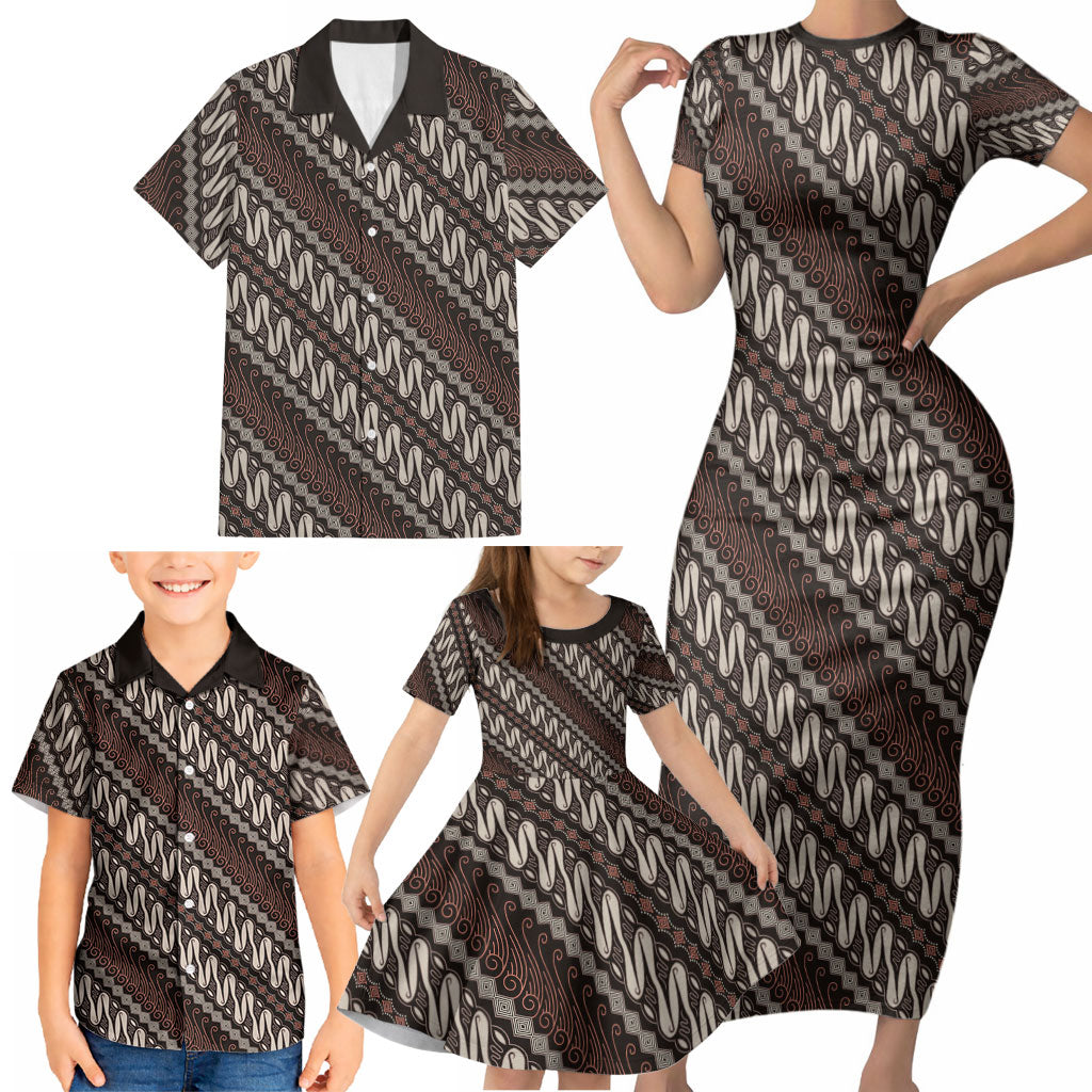 Yogyakarta Parang Batik Motifs Family Matching Short Sleeve Bodycon Dress and Hawaiian Shirt Indonesian Traditional Pattern LT01 - Polynesian Pride