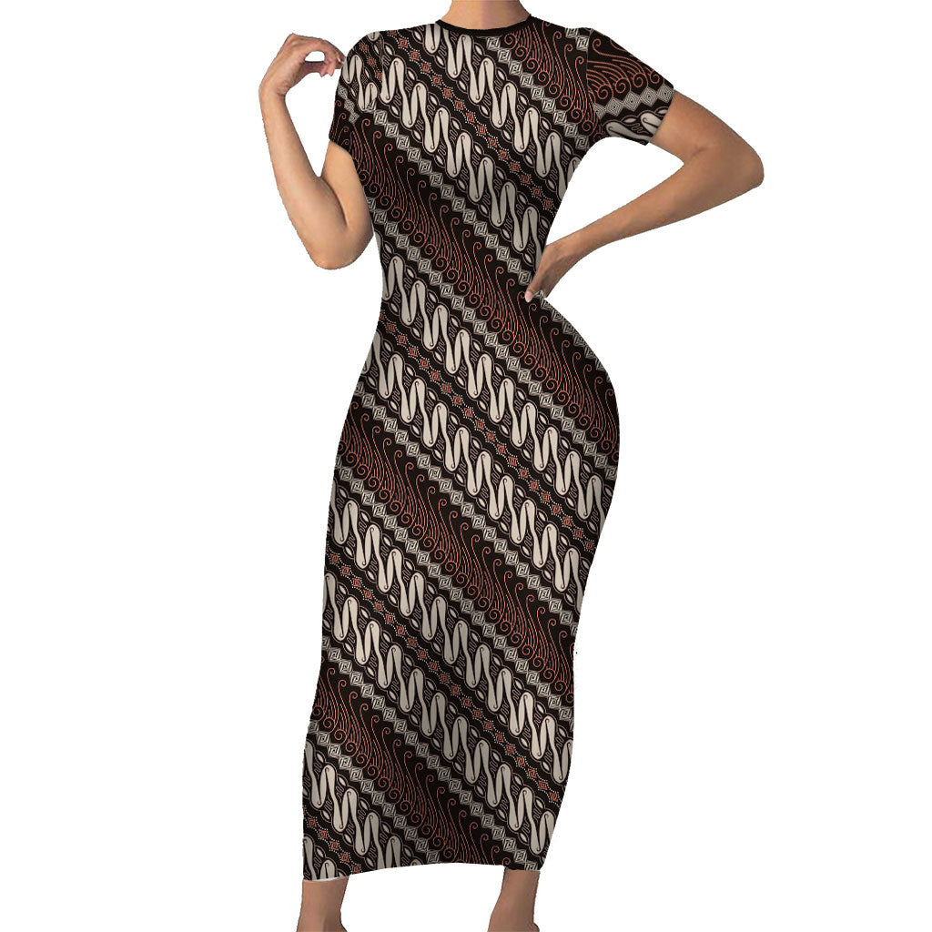 Yogyakarta Parang Batik Motifs Family Matching Short Sleeve Bodycon Dress and Hawaiian Shirt Indonesian Traditional Pattern