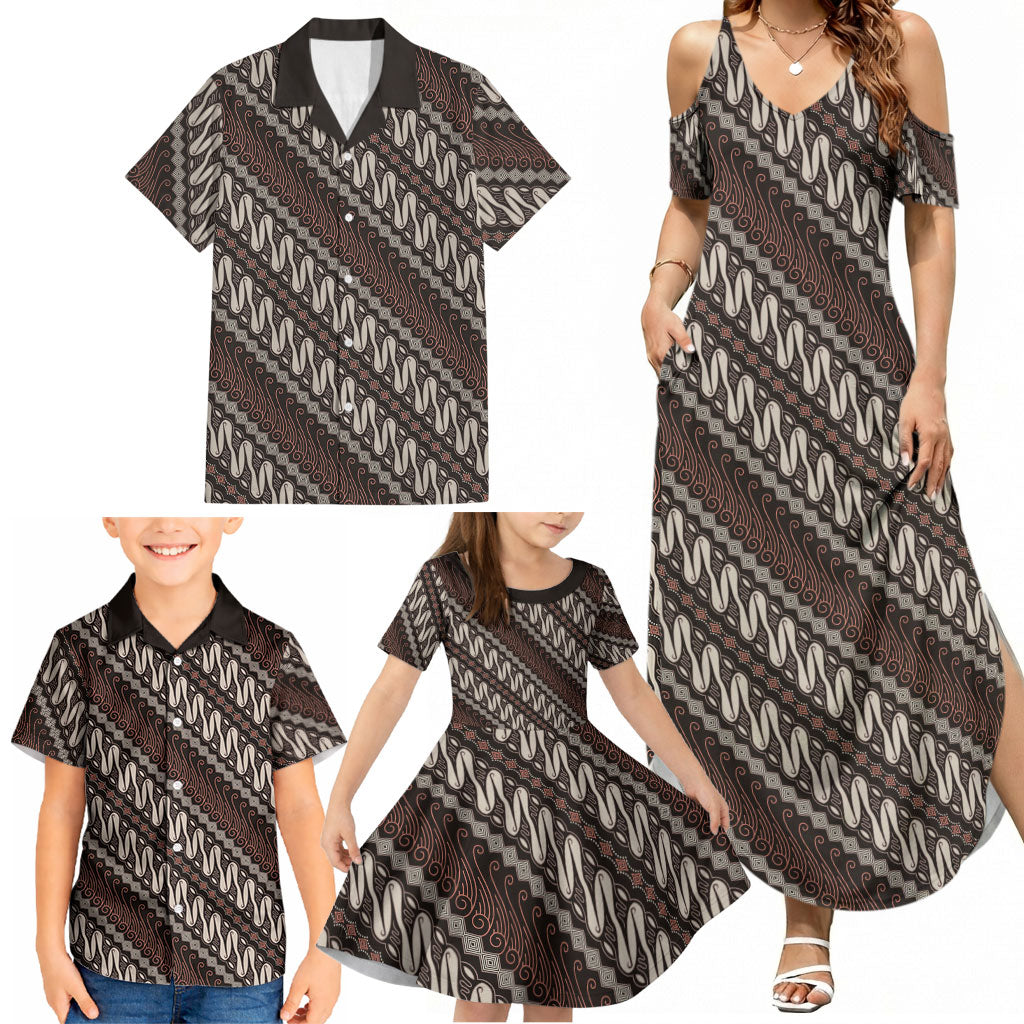 Yogyakarta Parang Batik Motifs Family Matching Summer Maxi Dress and Hawaiian Shirt Indonesian Traditional Pattern LT01 - Polynesian Pride