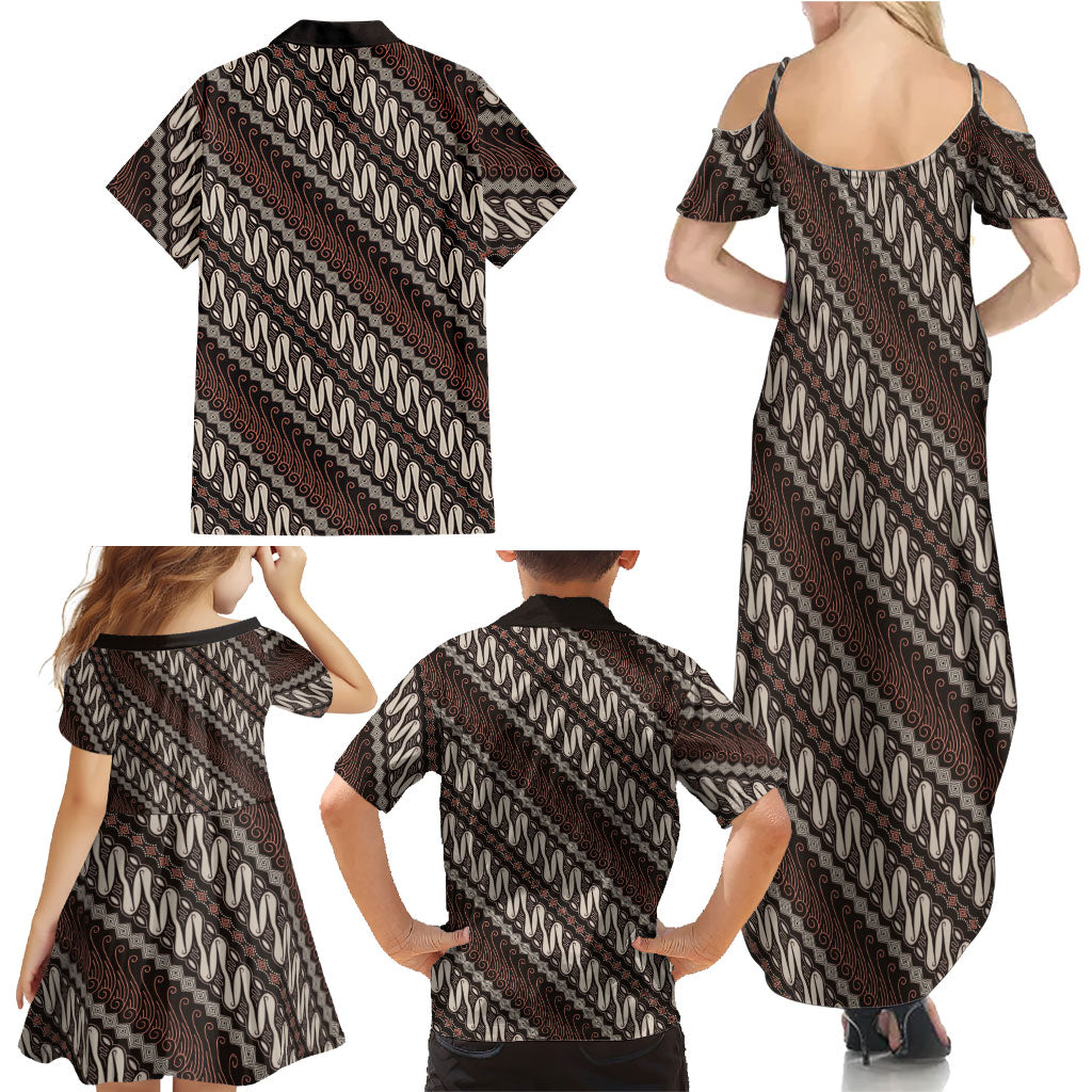 Yogyakarta Parang Batik Motifs Family Matching Summer Maxi Dress and Hawaiian Shirt Indonesian Traditional Pattern