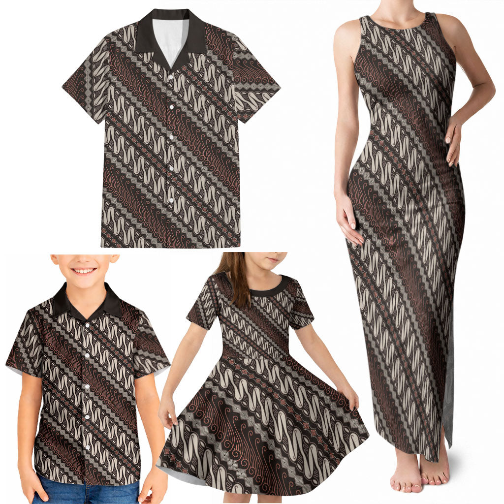 Yogyakarta Parang Batik Motifs Family Matching Tank Maxi Dress and Hawaiian Shirt Indonesian Traditional Pattern LT01 - Polynesian Pride