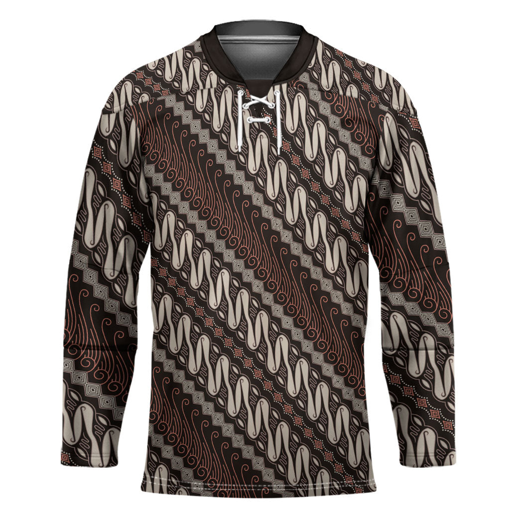 Yogyakarta Parang Batik Motifs Hockey Jersey Indonesian Traditional Pattern LT01 Unisex Brown - Polynesian Pride