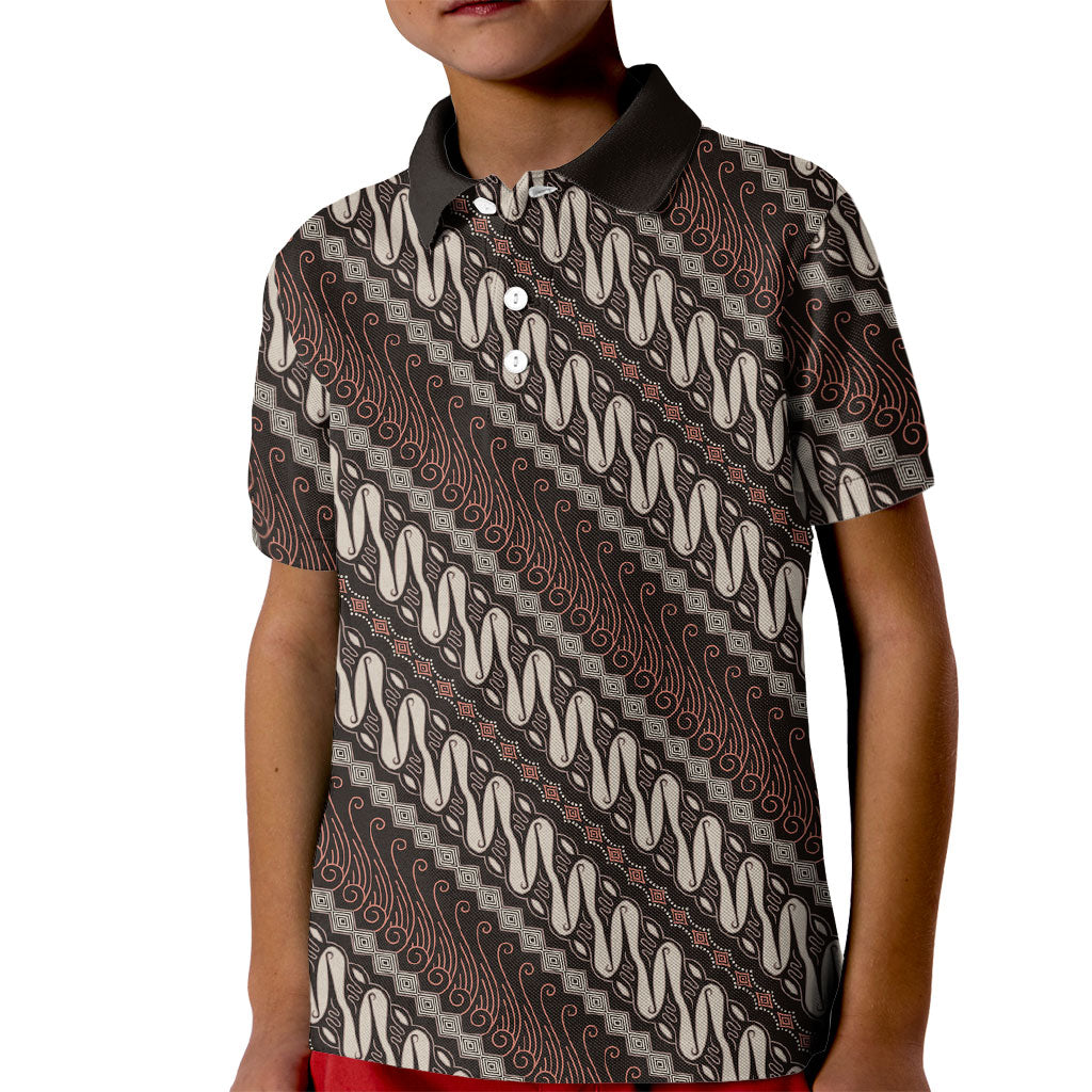 Yogyakarta Parang Batik Motifs Kid Polo Shirt Indonesian Traditional Pattern LT01 Kid Brown - Polynesian Pride