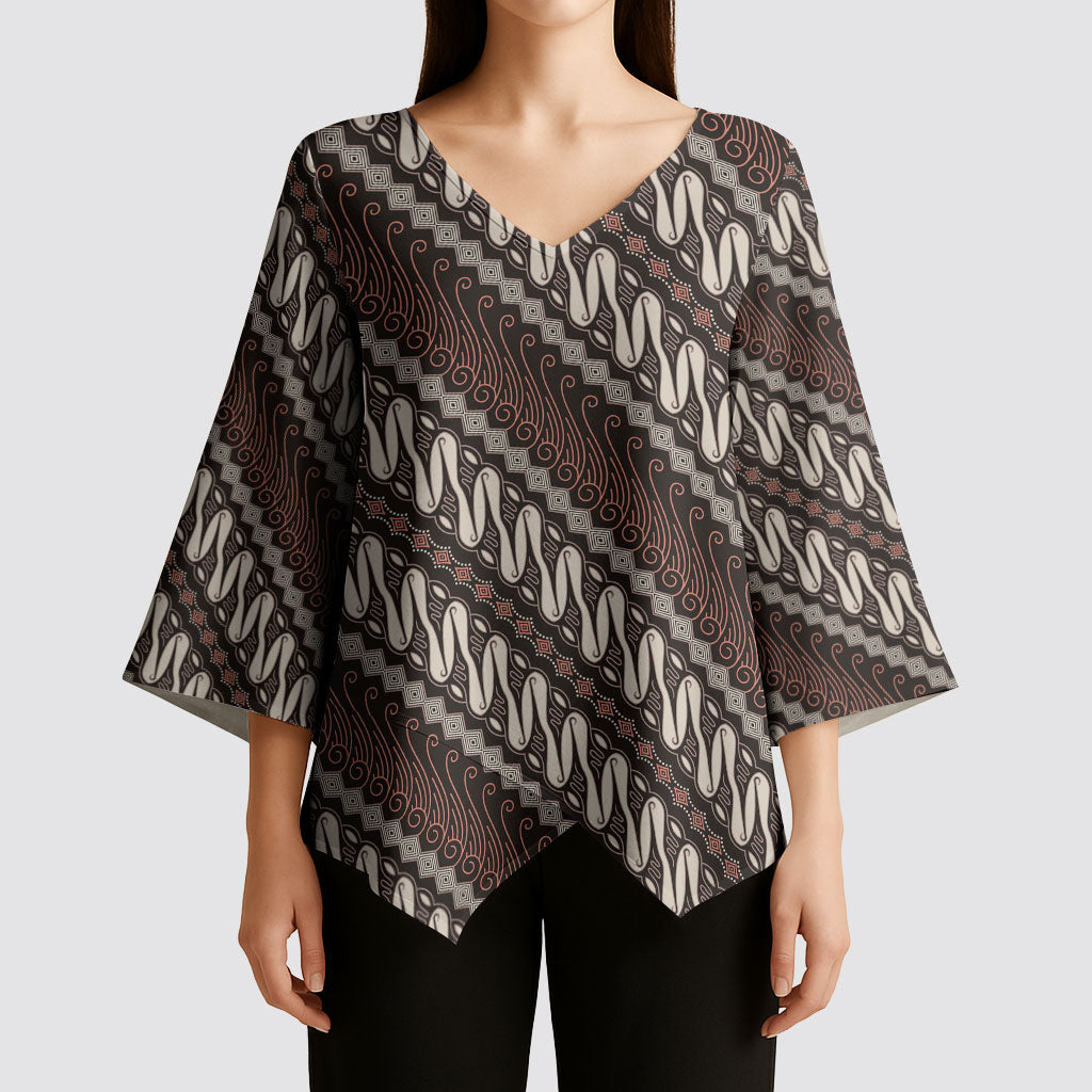 Yogyakarta Parang Batik Motifs Kimono Sleeve Blouse Indonesian Traditional Pattern