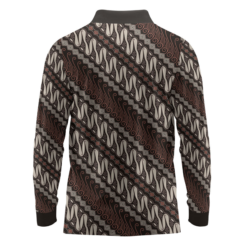 Yogyakarta Parang Batik Motifs Long Sleeve Polo Shirt Indonesian Traditional Pattern