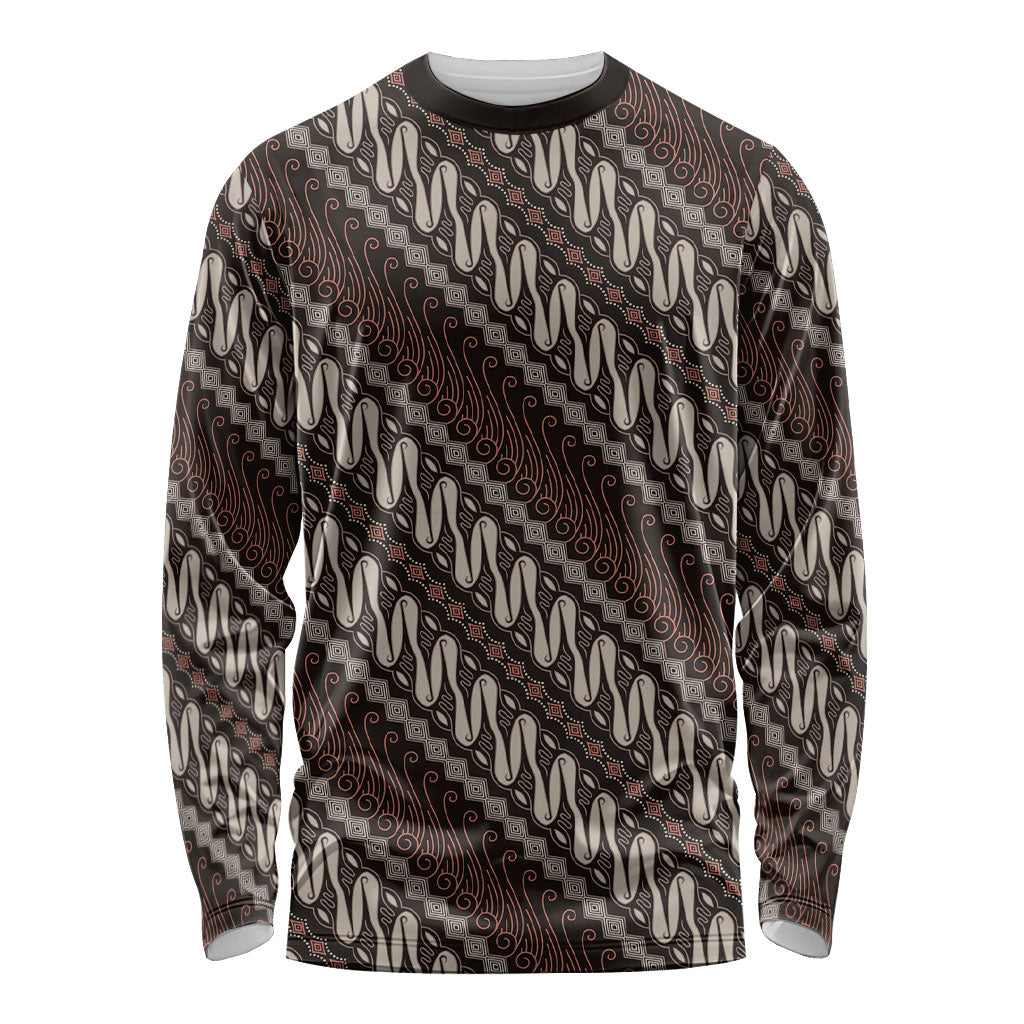 Yogyakarta Parang Batik Motifs Long Sleeve Shirt Indonesian Traditional Pattern LT01 Unisex Brown - Polynesian Pride