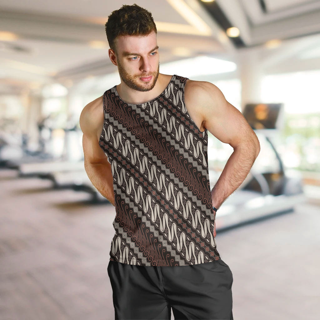 Yogyakarta Parang Batik Motifs Men Tank Top Indonesian Traditional Pattern LT01 Brown - Polynesian Pride