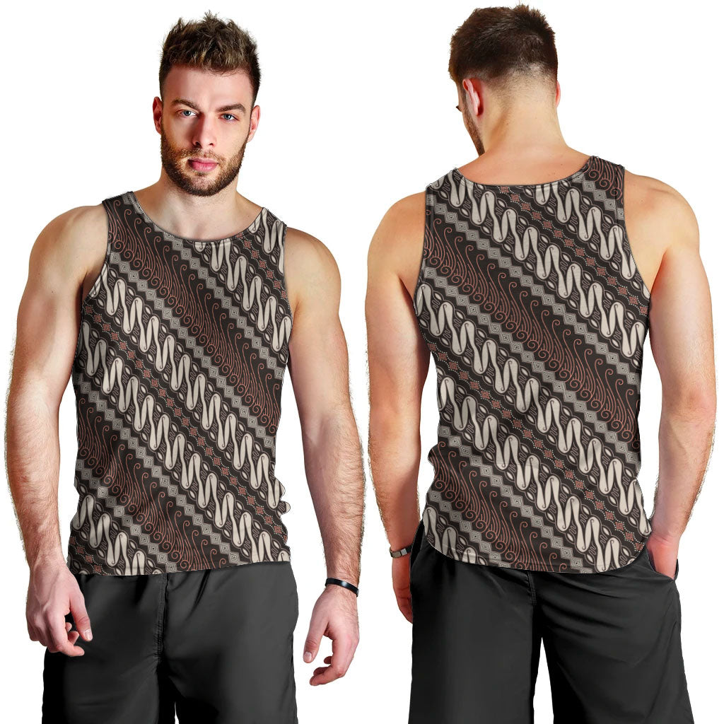 Yogyakarta Parang Batik Motifs Men Tank Top Indonesian Traditional Pattern