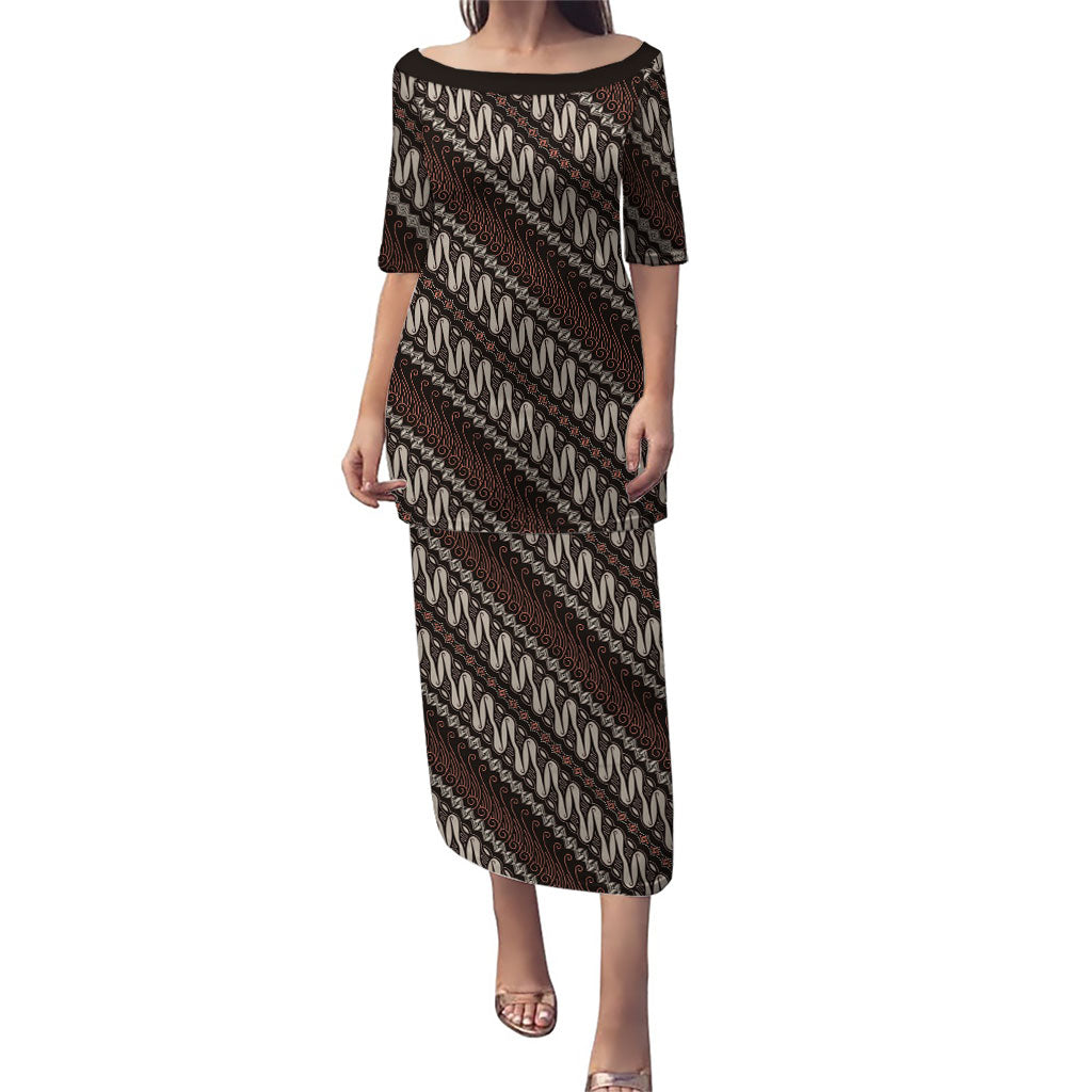 Yogyakarta Parang Batik Motifs Puletasi Indonesian Traditional Pattern LT01 Long Dress Brown - Polynesian Pride