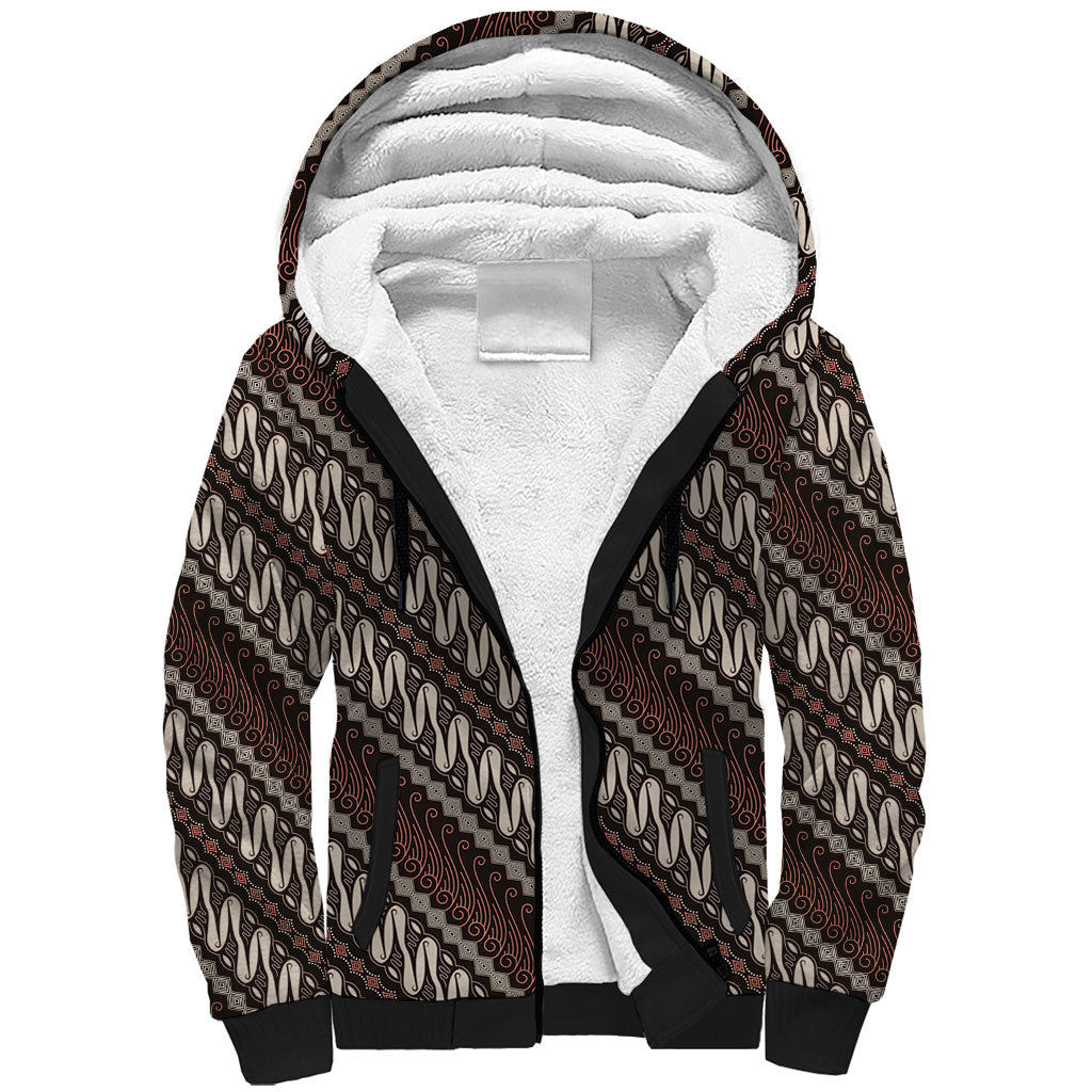 Yogyakarta Parang Batik Motifs Sherpa Hoodie Indonesian Traditional Pattern LT01 Unisex Brown - Polynesian Pride