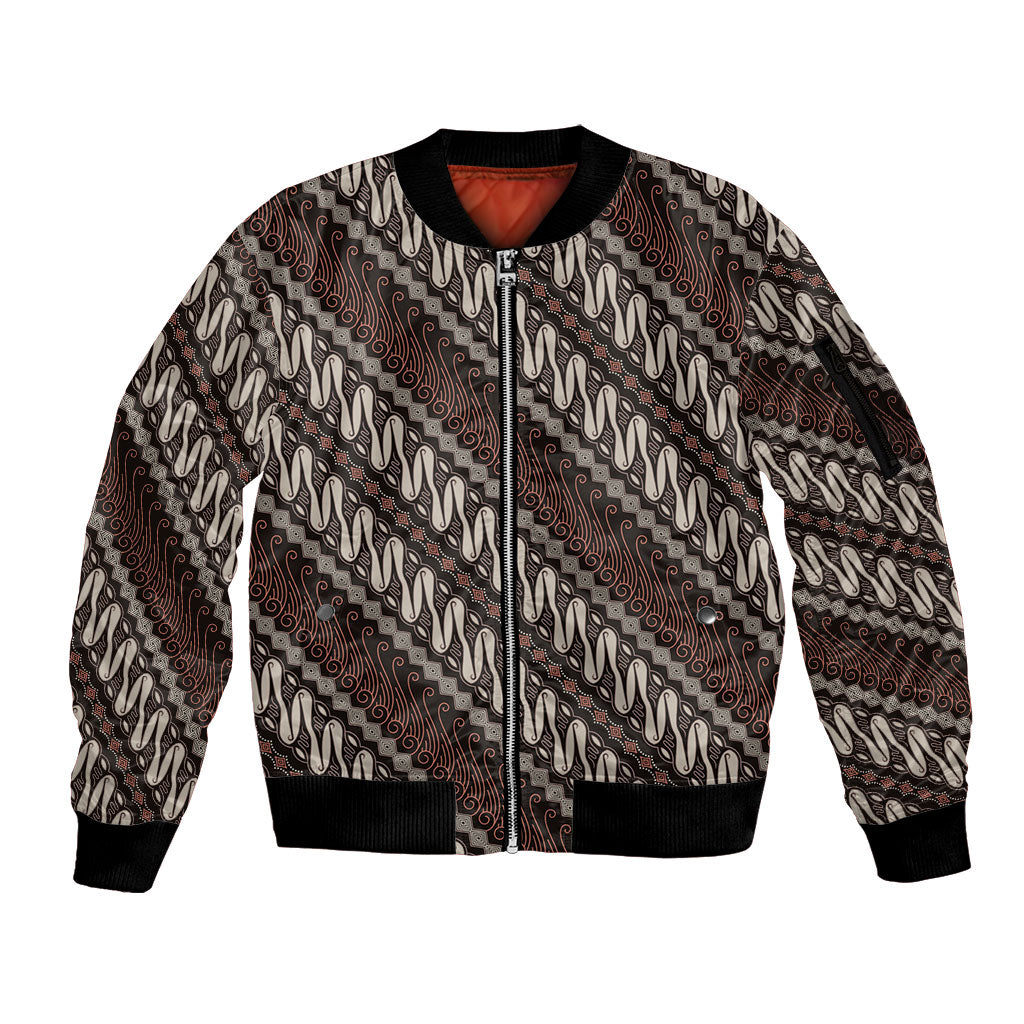 Yogyakarta Parang Batik Motifs Sleeve Zip Bomber Jacket Indonesian Traditional Pattern LT01 Unisex Brown - Polynesian Pride