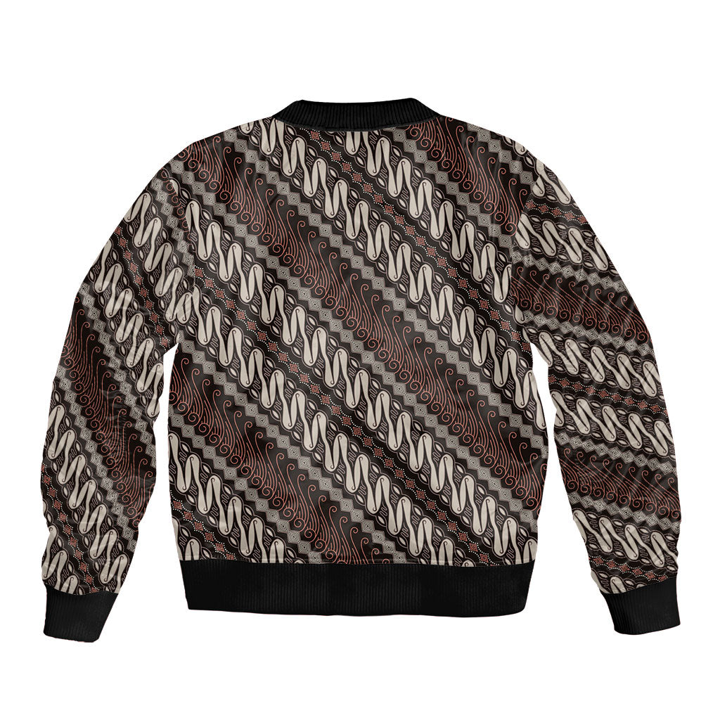 Yogyakarta Parang Batik Motifs Sleeve Zip Bomber Jacket Indonesian Traditional Pattern