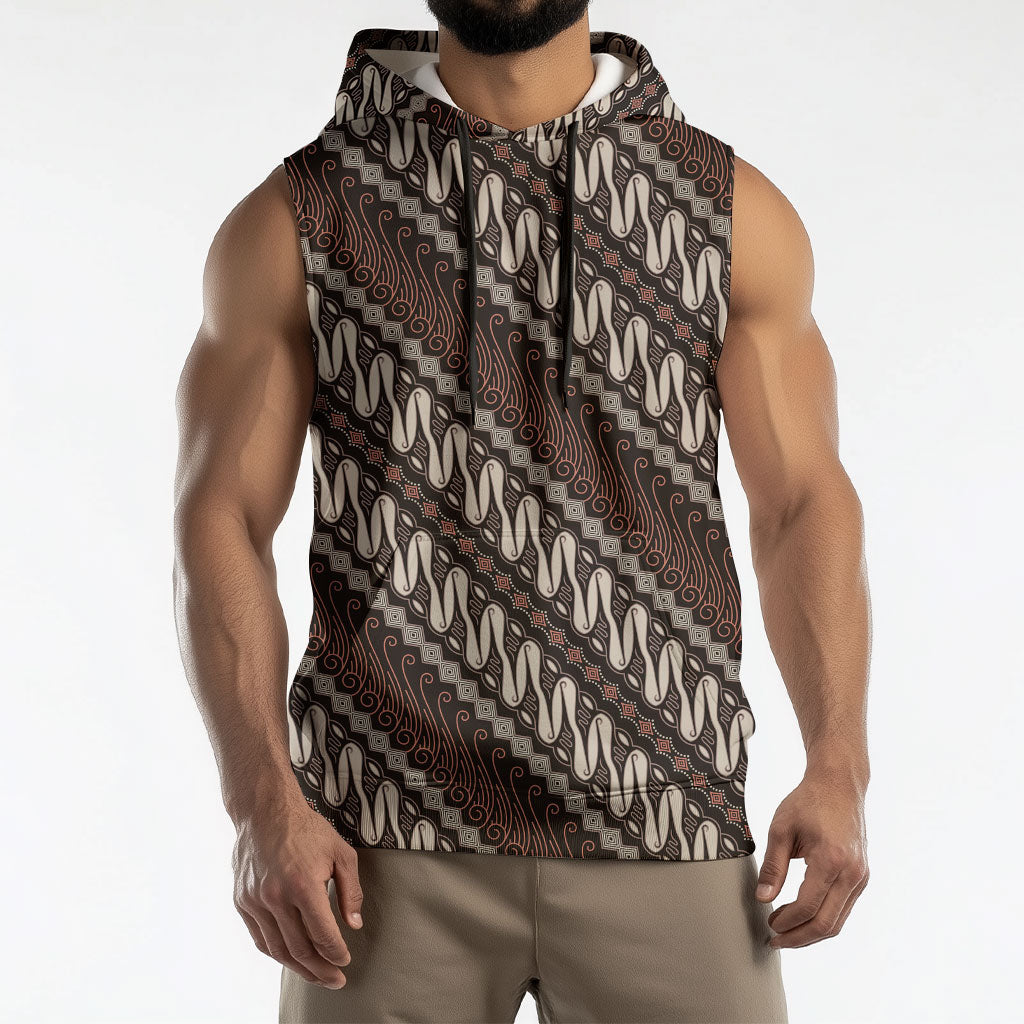 Yogyakarta Parang Batik Motifs Sleeveless Hoodie Indonesian Traditional Pattern