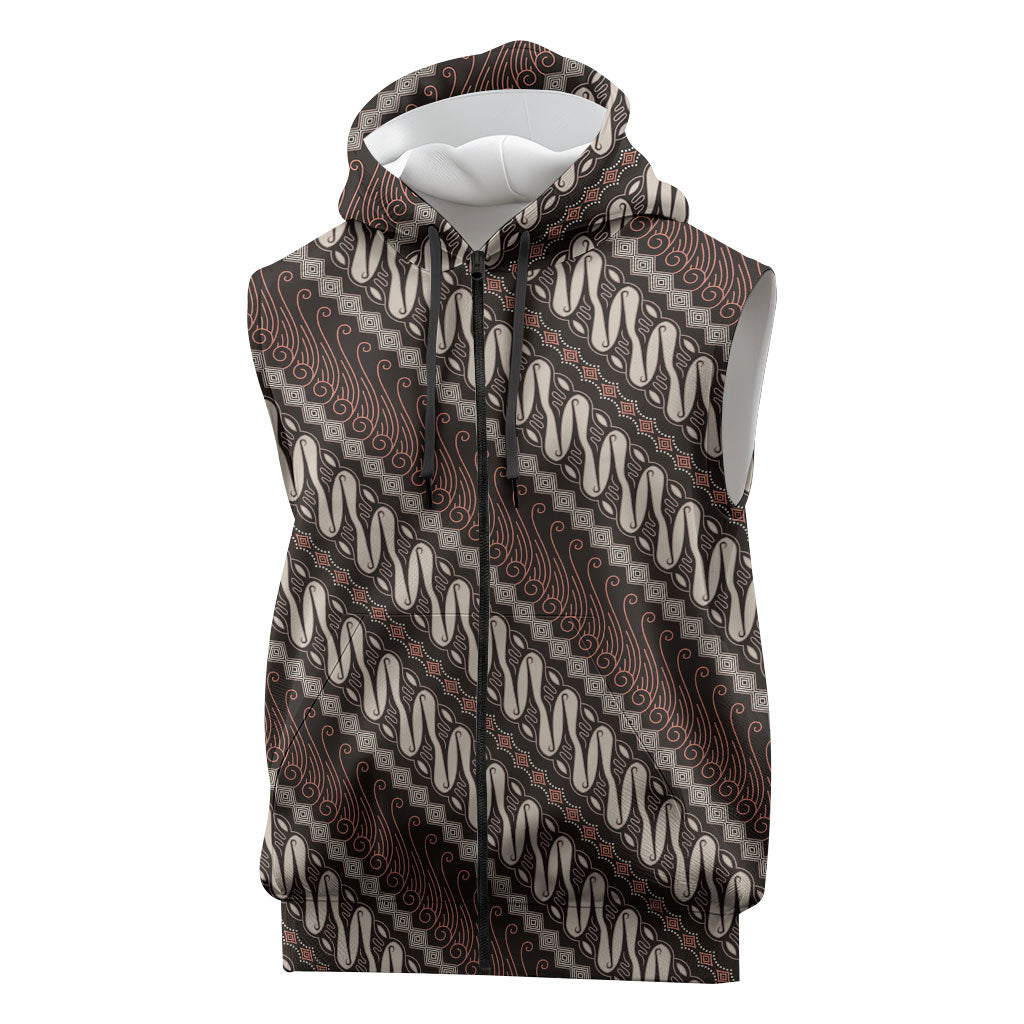 Yogyakarta Parang Batik Motifs Sleeveless Zip Hoodie Indonesian Traditional Pattern