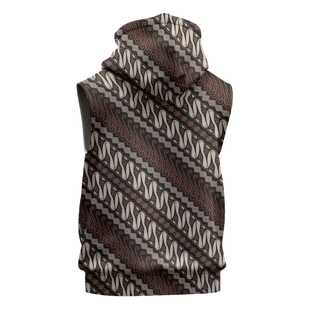 Yogyakarta Parang Batik Motifs Sleeveless Zip Hoodie Indonesian Traditional Pattern