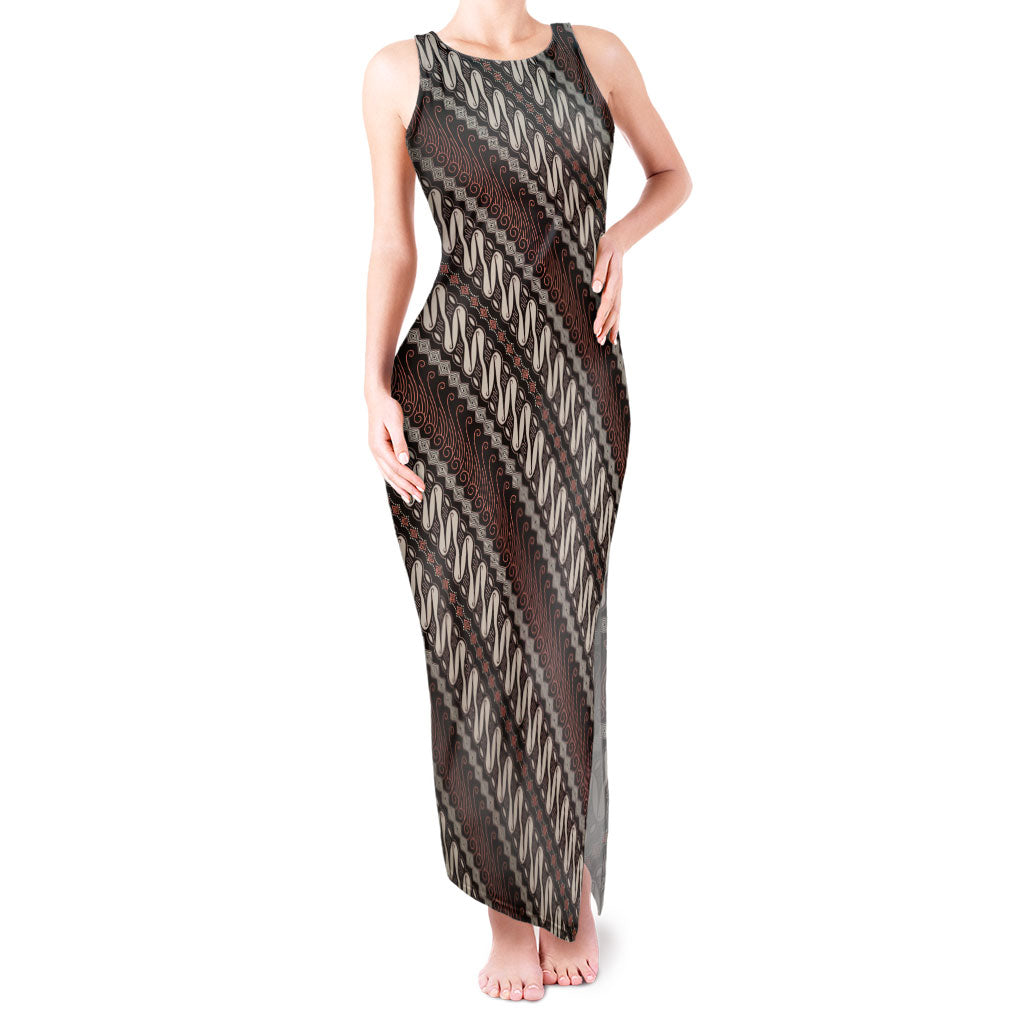 Yogyakarta Parang Batik Motifs Tank Maxi Dress Indonesian Traditional Pattern