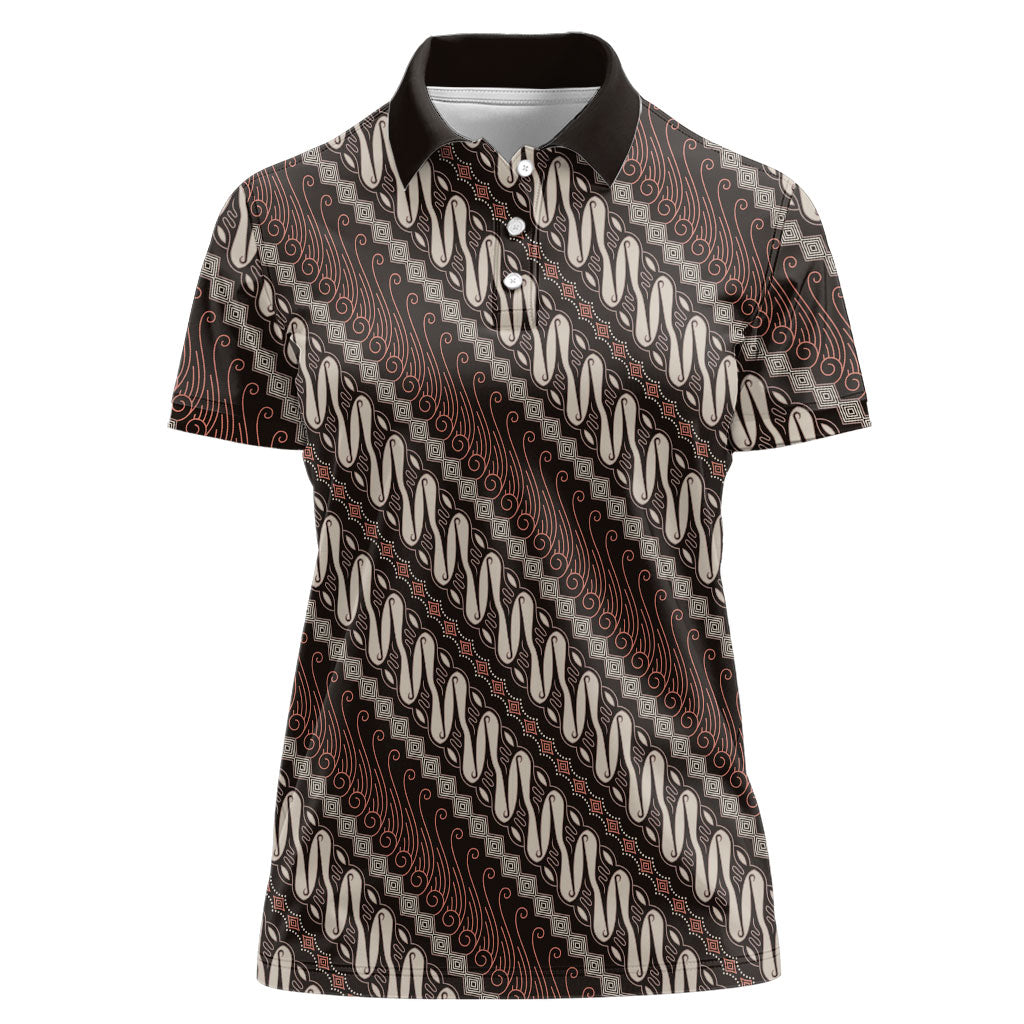 Yogyakarta Parang Batik Motifs Women Polo Shirt Indonesian Traditional Pattern LT01 Female Brown - Polynesian Pride