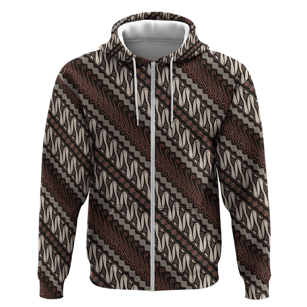 Yogyakarta Parang Batik Motifs Zip Hoodie Indonesian Traditional Pattern LT01 Zip Hoodie Brown - Polynesian Pride