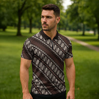 Yogyakarta Parang Batik Motifs Zipper Polo Shirt Indonesian Traditional Pattern