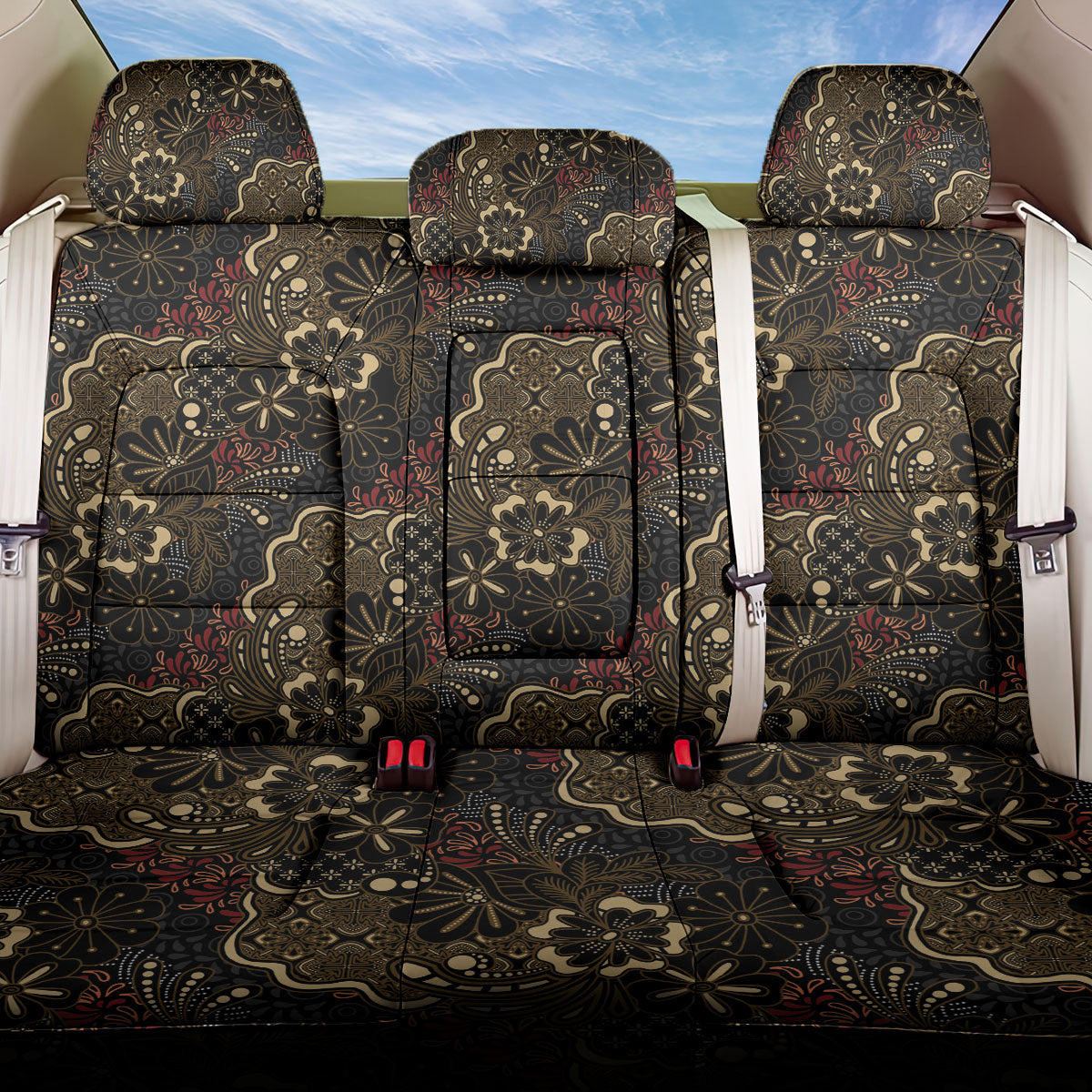 Batik Sekar Jagad Back Car Seat Cover Indonesian Traditional Pattern LT01 One Size Black - Polynesian Pride