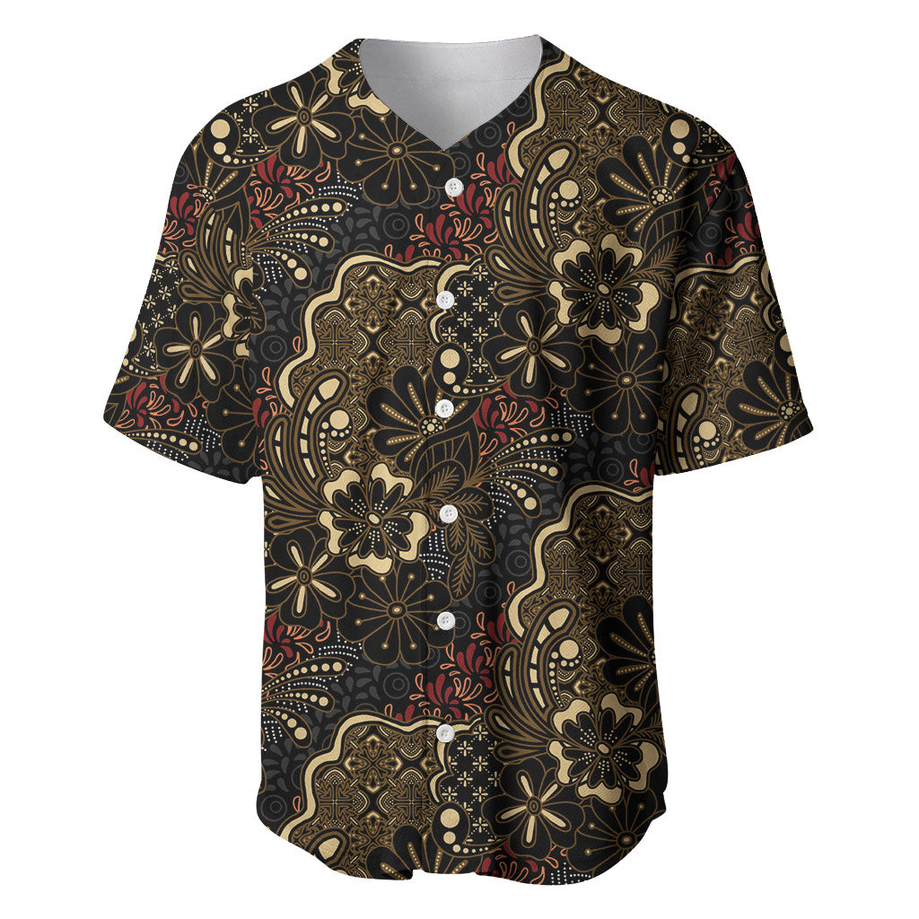 Batik Sekar Jagad Baseball Jersey Indonesian Traditional Pattern LT01 Black - Polynesian Pride