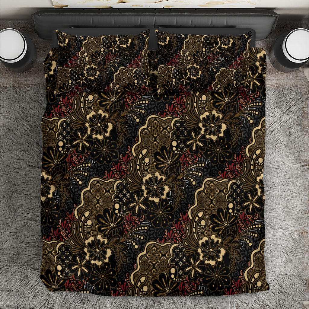 Batik Sekar Jagad Bedding Set Indonesian Traditional Pattern LT01 Black - Polynesian Pride