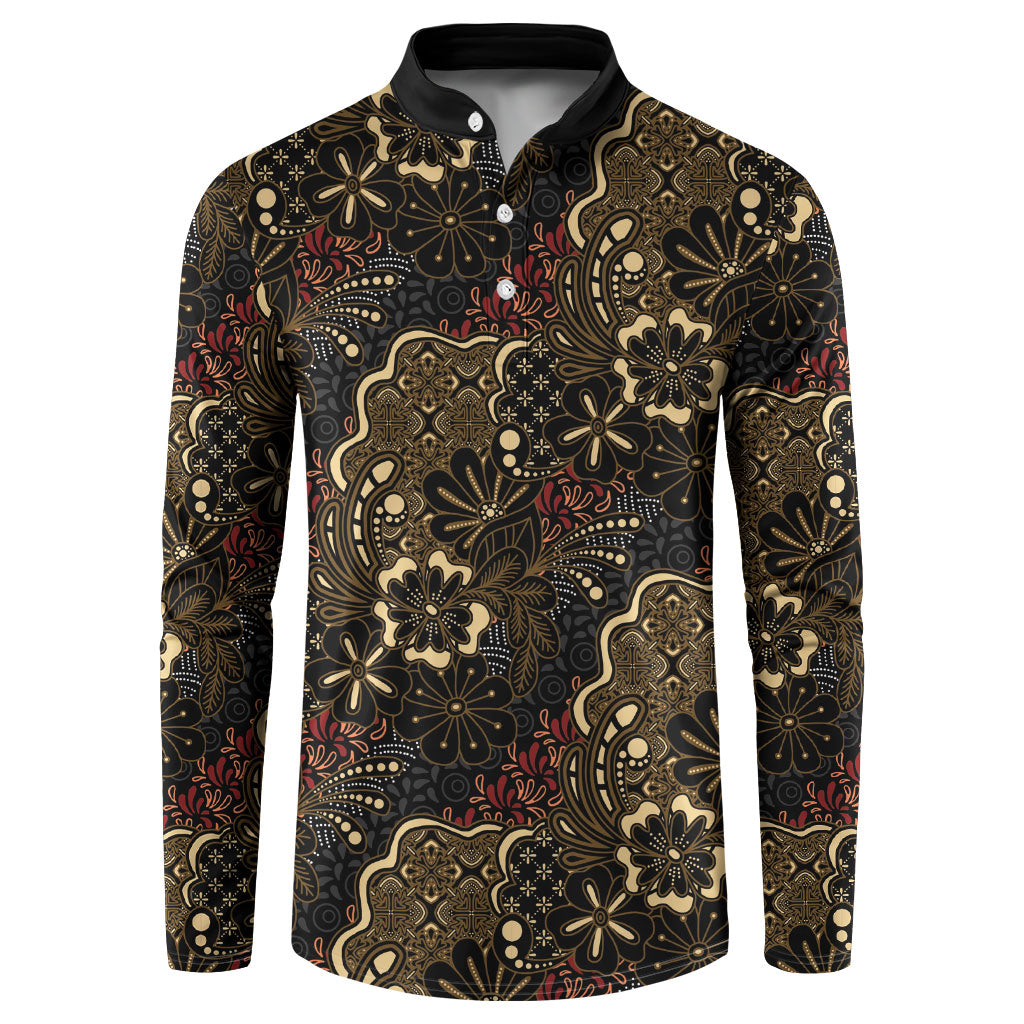 Batik Sekar Jagad Button Sweatshirt Indonesian Traditional Pattern LT01 Black - Polynesian Pride